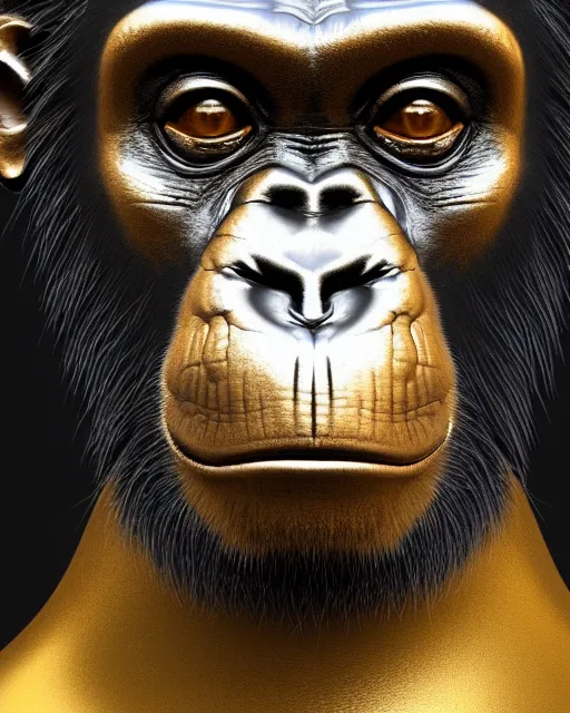 Prompt: gold, blue, very detailed illustration of a chimpanzee, 3 d, 8 k, extremely detailed, artstation