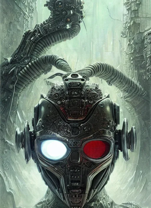 Image similar to cybernetic cyberpunk mf doom reptile eyes, metal skin. intricate, elegant, highly detailed, centered, digital painting, artstation, concept art, smooth, sharp focus, illustration, artgerm, tomasz alen kopera, peter mohrbacher, donato giancola, joseph christian leyendecker, wlop, frank frazetta