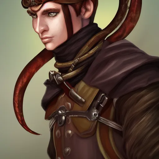 Prompt: a portrait of a young dnd character tiefling ranger, highly detailed digital painting dramatic