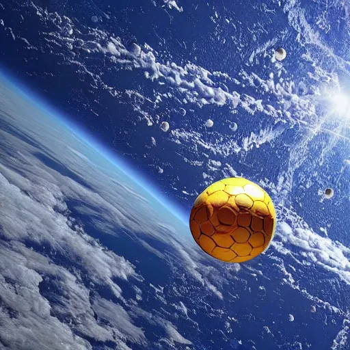 Image similar to god playing football with earth in space
