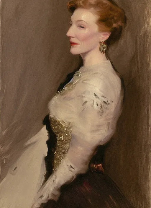 Image similar to portrait of cate blanchett in evening dress, by john singer sargent