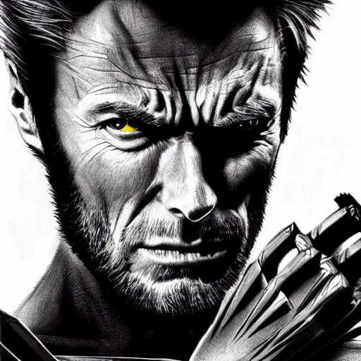 Prompt: Clint Eastwood as Wolverine, X-men angry face, hyper realistic, portrait, high detail skin