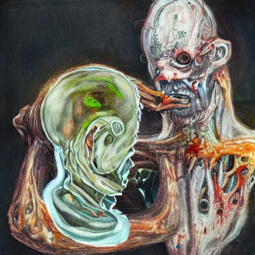 Image similar to Florida man by Francis Bacon, painting, body horror, biopunk