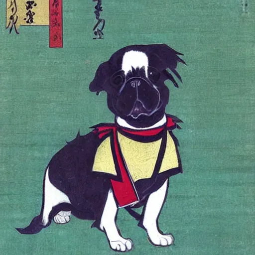 Image similar to a painting of a dog wearing a costume, a portrait by Koson Ohara, featured on pixiv, ukiyo-e, ukiyo-e, woodcut, chiaroscuro