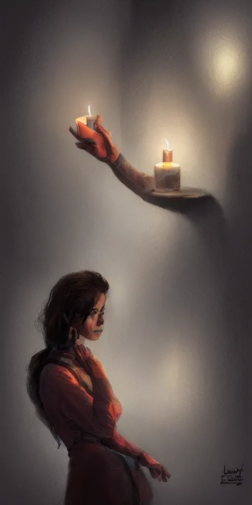 Prompt: Lupe Fuentesl close to a candle in dark room, prison, dramatic light, highly detailed, digital painting, artstation, concept art