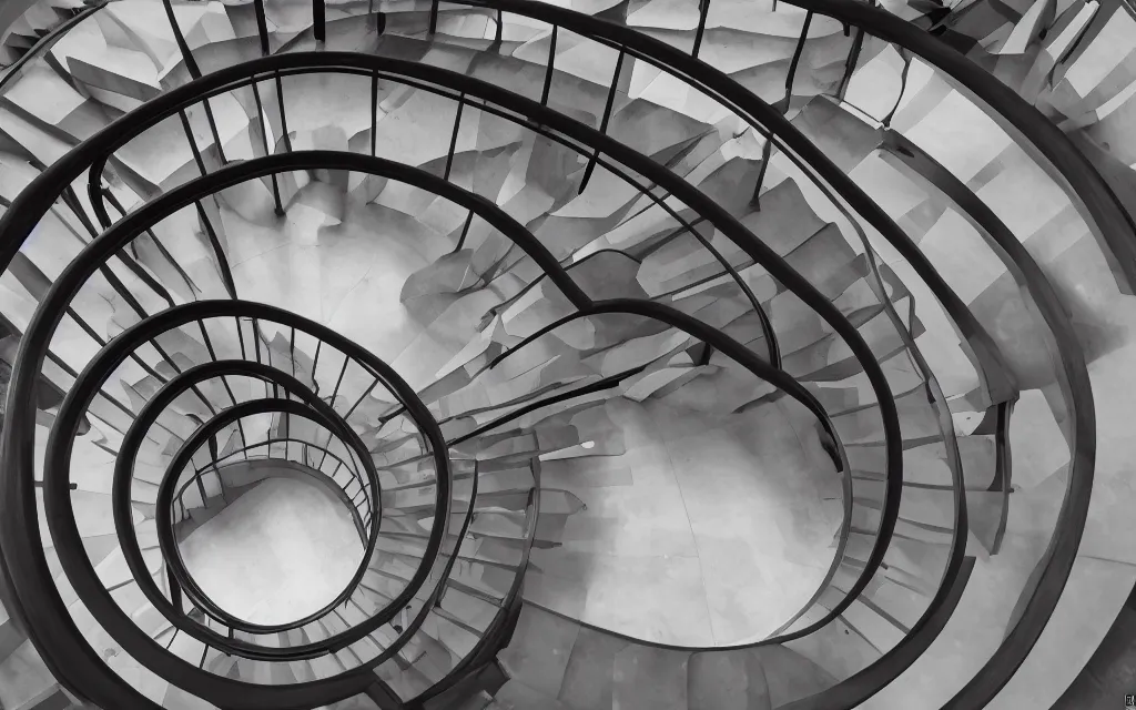 Image similar to 3d rendering of modern perfect spiral stairs, looking directly down, hd, hdr, cinematic 8k, ultra detailed, high resolution