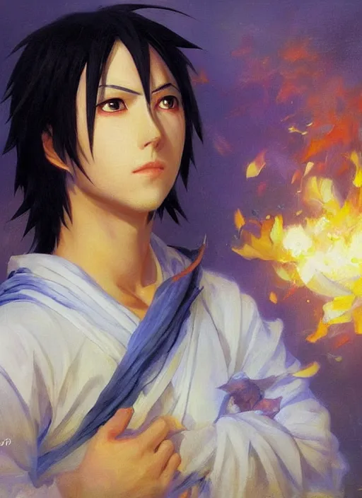 Image similar to sasuke uchiha by ivan shishkin and vladimir volegov and alexander averin and delphin enjolras