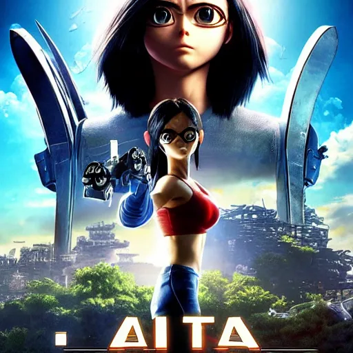 Prompt: video game box art of a ps 4 game called alita : battle angel, 4 k, highly detailed cover art.