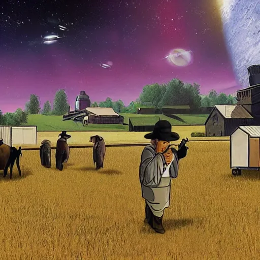 Image similar to amish farming on a space station in the expanse universe, firefly universe.