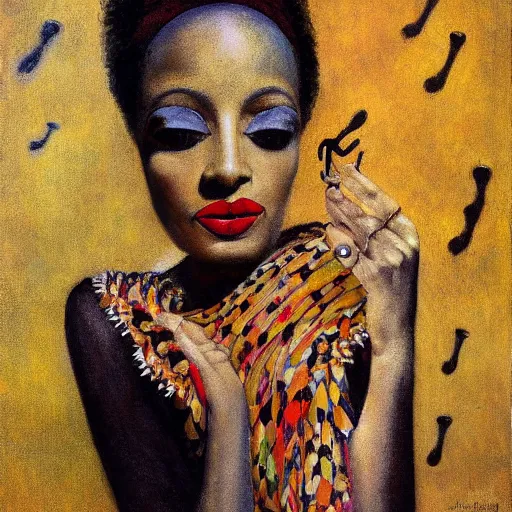 Image similar to josephine baker with snake skirt, intricate detail, painting, jazz age, miro, klimt, royo, frazetta, whealan,