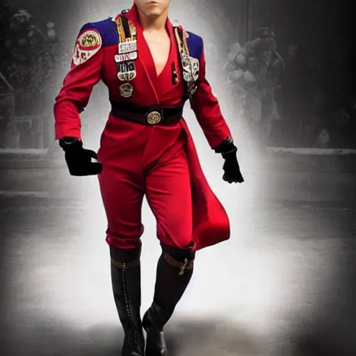 Image similar to stunning photograph of rami malek as m bison from street fighter highly detailed