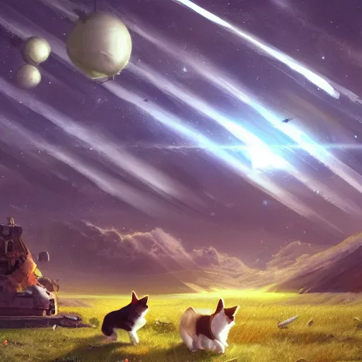 Image similar to Corgis in no man's sky digital art in the style of Greg Rutkowski and Craig Mullins, 4k