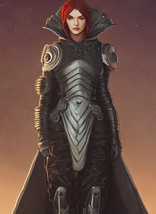 Image similar to strong female rogue in futuristic leather armor and cloak, cyberpunk, path traced, highly detailed, high quality, digital painting, by studio ghibli and alphonse mucha, leesha hannigan, makoto shinkai, disney