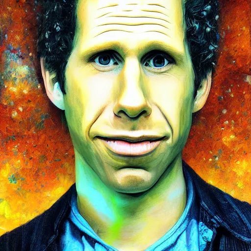 Prompt: portrait of glenn howerton as dennis reynolds in the style of esao andrews, oil painting, pop surrealism, cartoon-tainted abstract surrealism