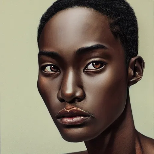 Image similar to A portrait of a skinny trendy and gorgeous non-binary person, dark skin tone, Asian, oil painting, majestic, detailed, high resolution