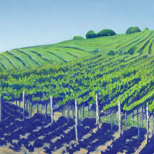 Image similar to dreaming futuristic csaterberg vineyards, painted by Alex Katz and Edward Hopper, airbrush, highly detailed