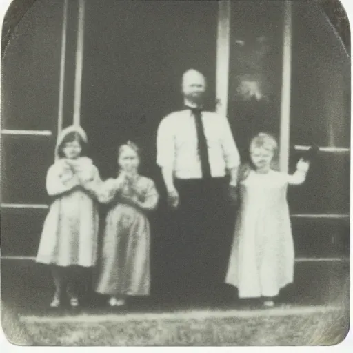 Image similar to old polaroid of a haunted family, hd photo, black and white