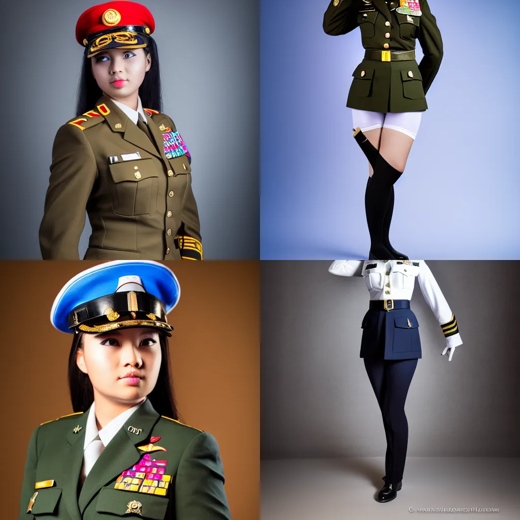 Prompt: full body photo of the beautiful girl in the general officer uniform, saluting towards the camera, sigma 8 5 / 1, 4 dg, ultra - hd, hcl, one point lighting, volumetric lighting, studio lightning