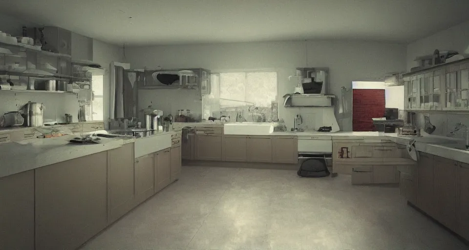 Image similar to IKEA catalogue photo, high end farm house style kitchen, by Beksiński