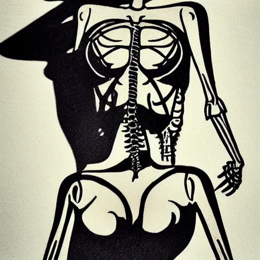 Prompt: “ skeleton posing in post war pinup in the style of marilyn monroe, fallout, highly detailed, highly defined ”