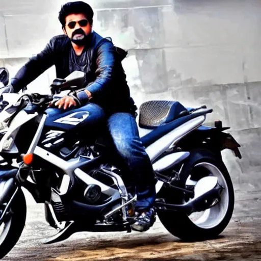 Image similar to ajith kumar actor riding a cool sports bike