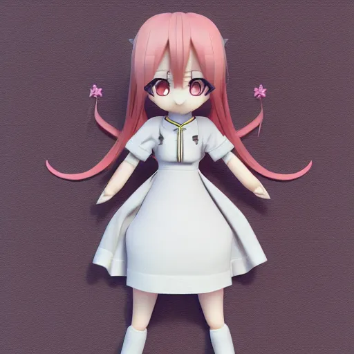 Image similar to cute fumo plush of a girl who is energetic, anime girl, stylized rendering, vray