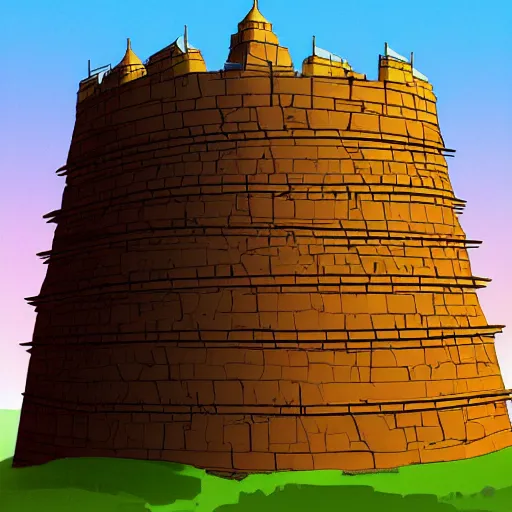 Image similar to a simplified, stylized version of the Tower of Babel, colorful