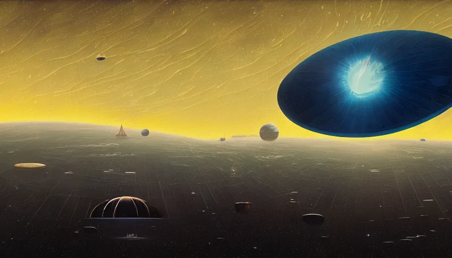 Prompt: giant solar sail blocking the sun, floating in space, planet earth in foreground, simon stalenhag, art deco painting