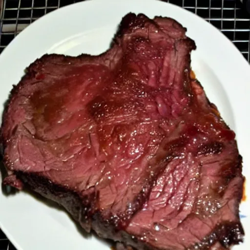 Image similar to chuck roast norris, food photo of chuck norris face on chuck roast