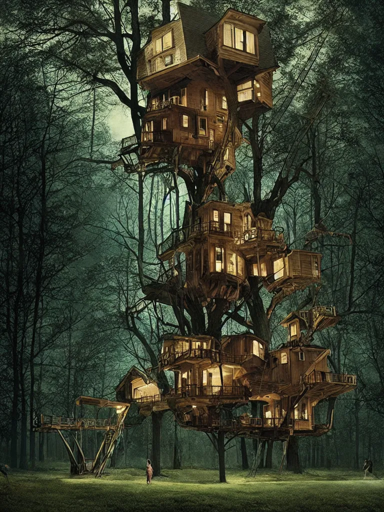 Image similar to a strange treehouse by gregory crewdson