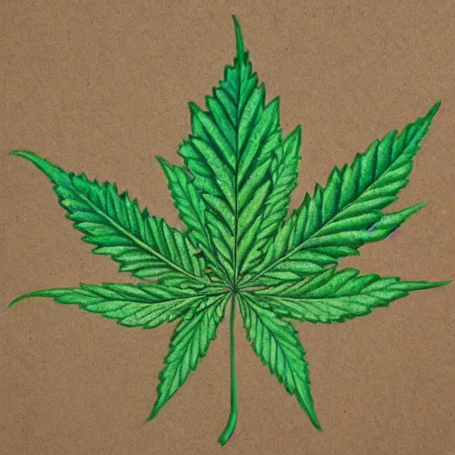 Image similar to cannabis leaf with a face, colored pencil illustration