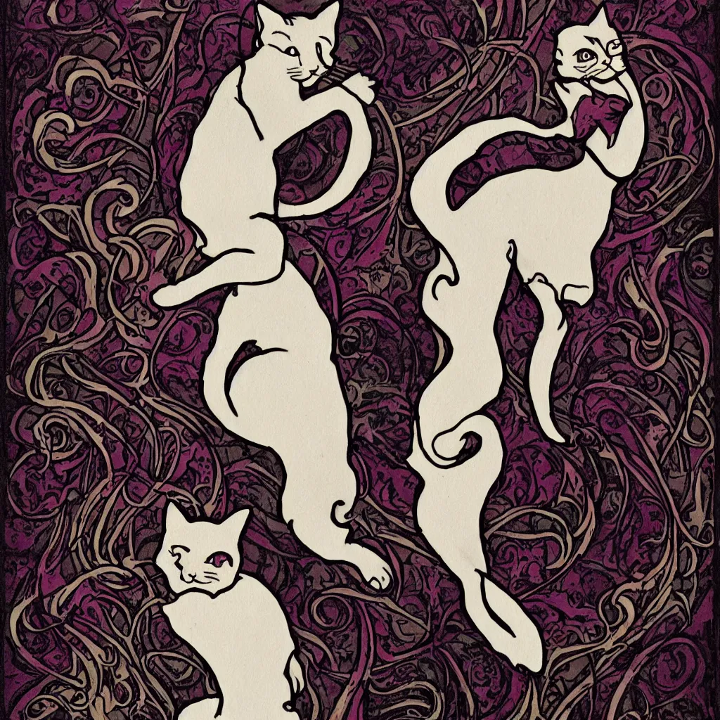 Prompt: art nouveau, kitten vampire