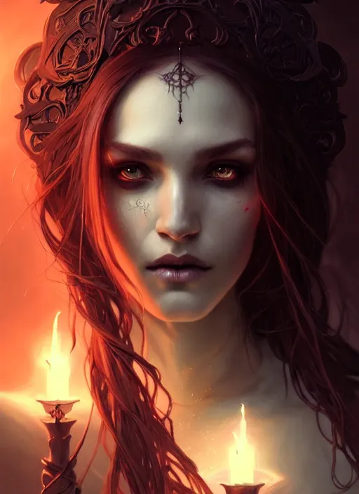 Image similar to a beautiful cinematic Necromancer Sorceress goddess of death, fantasy magic, undercut hairstyle, dark light night, intricate, elegant, sharp focus, illustration, highly detailed, digital painting, concept art, matte, art by WLOP and Artgerm and Greg Rutkowski and Alphonse Mucha, masterpiece