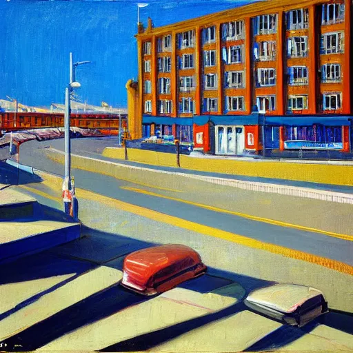 Prompt: Outside Brighton station painted by Wayne Thiebaud