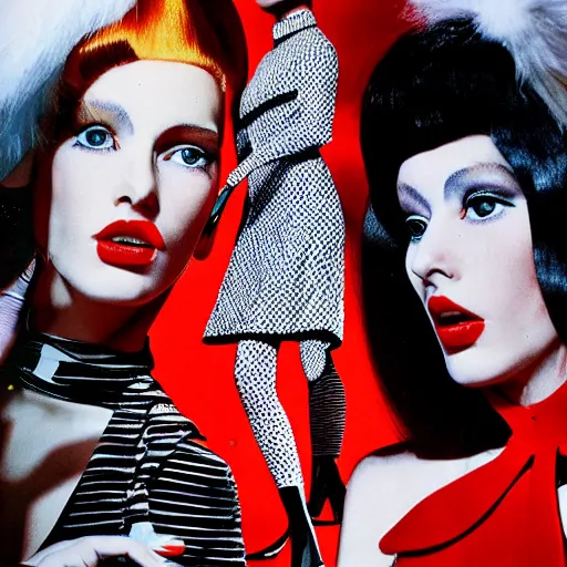 Image similar to close up of fashion model of the sixties with avant - garde dress, official jean - paul gaultier editorial, highly detailed