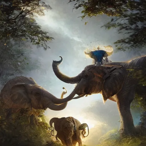 Image similar to a viking riding an elephant in a jungle, digital art, art by greg rutkowski, artstation, deviantart, highly detailed, photorealistic, fantasy art, clean, western comic art, award winning commission