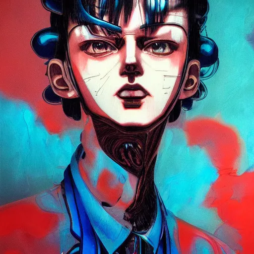 Image similar to prompt : soviet punk portrait soft light painted by james jean and katsuhiro otomo and erik jones, inspired by akira anime, smooth face feature, intricate oil painting, high detail illustration, sharp high detail, manga and anime 1 9 9 9