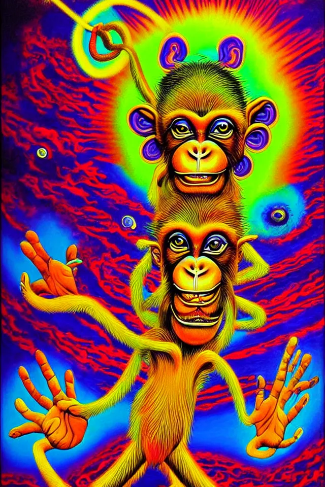 Image similar to god monkey spirit, surreal psychedelic painting