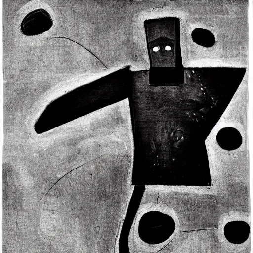 Prompt: black and white dada artwork of the golem from prague lab