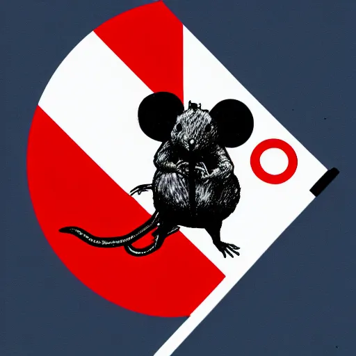 Image similar to rat in tokyo waving japan flag, digital painting