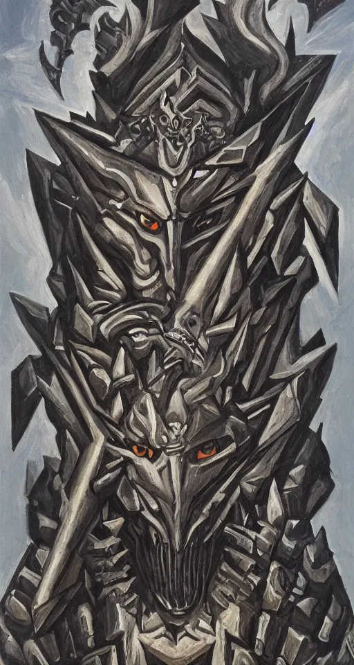 Prompt: escher oil painting of a wolf god of thunder, apocalyptic