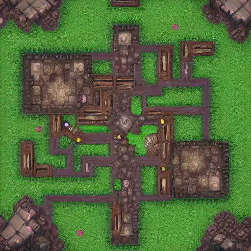 Prompt: top down map, dungeons & dragons, forest, house, realistic rooms