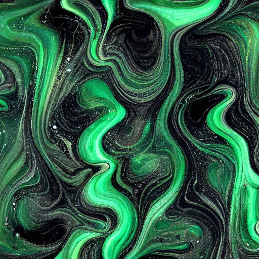 Prompt: beautiful liquid marble texture with oil bubbles and twirls. harmonic black and green tones coloured abstraction. ultradetailed realistic art
