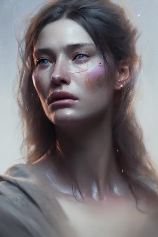 Image similar to ultra detailed close up facial portrait of lara worthington, extremely detailed digital painting, in the style of fenghua zhong and ruan jia and jeremy lipking and peter mohrbacher, mystical colors, rim light, beautiful lighting, 8 k, stunning scene, raytracing, octane, trending on artstation