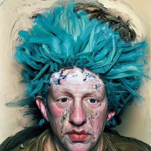 Image similar to high quality high detail painting by lucian freud and jenny saville, hd, mushroom head, turquoise