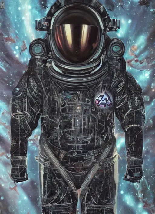 Image similar to astronaut in dark void underwater - complex and hyperdetailed technical suit design. reflection and dispersion materials. rays and dispersion of light. volumetric light. f / 3 2. noise film photo. flash photography. ultra realistic, 5 0 mm. poster by wayne barlowe, hajime sorayama aaron horkey, craig mullins