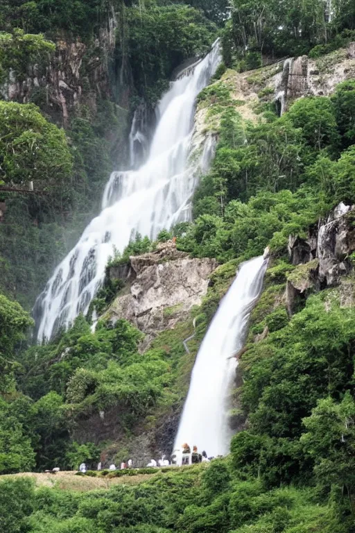 Prompt: A floating island with a beautiful waterfall