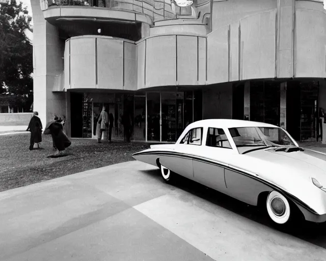 Prompt: car inspired by Art Deco architecture, 1960s