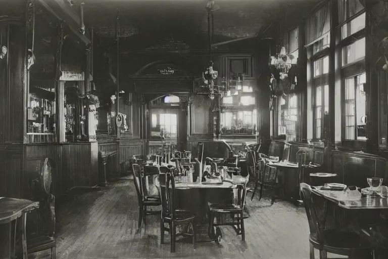 Image similar to dining saloon filling with water, 35mm red and green photograph 1928