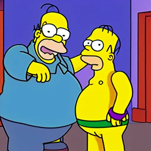 Image similar to homer simpson holding peter griffin at gunpoint